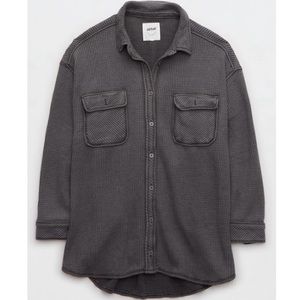 Oversized waffle knit button down shirt